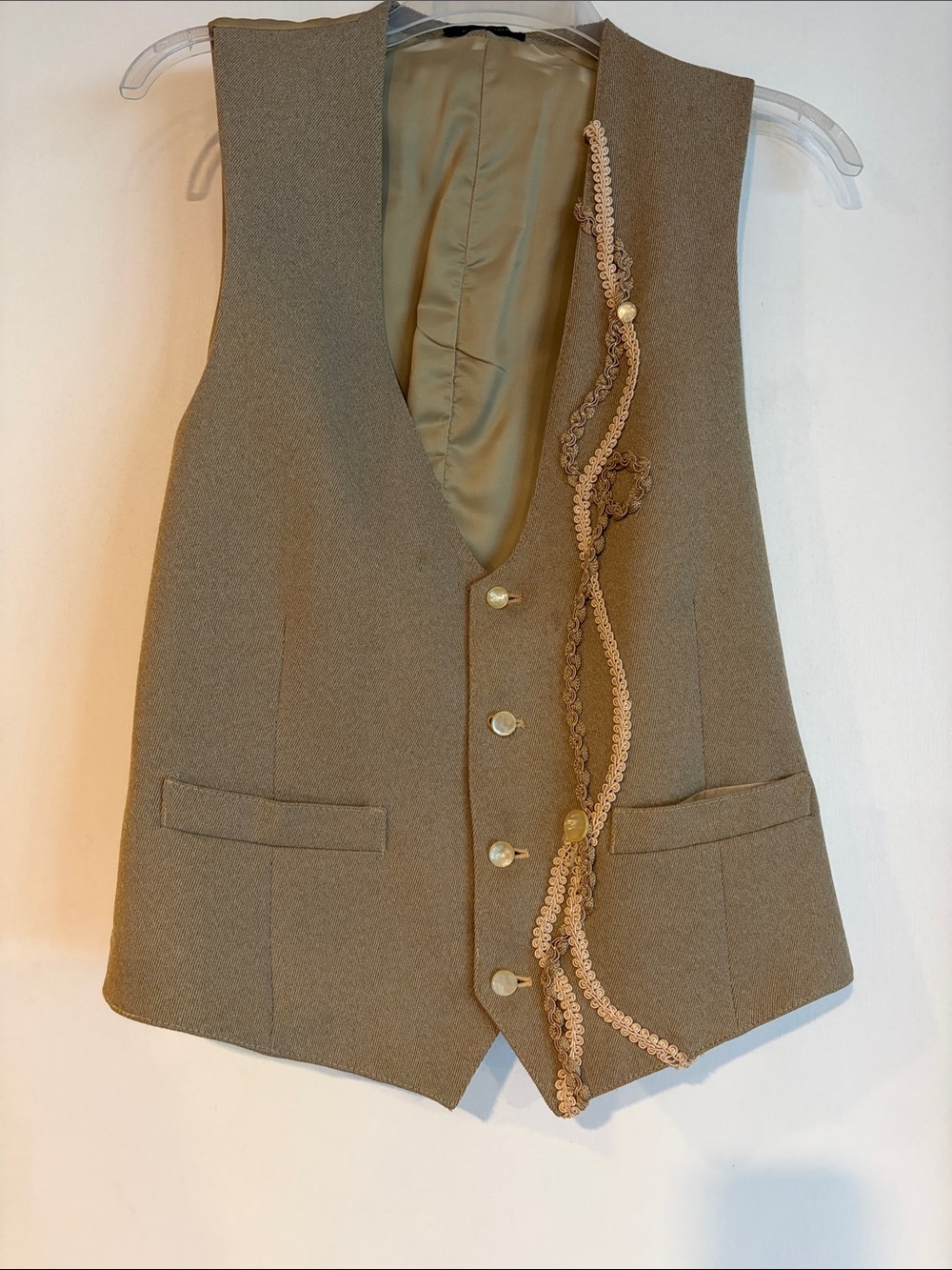 Vintage Embellished Suit Vest Tan Cottagecore Whimsigoth Made in Korea Sz L46